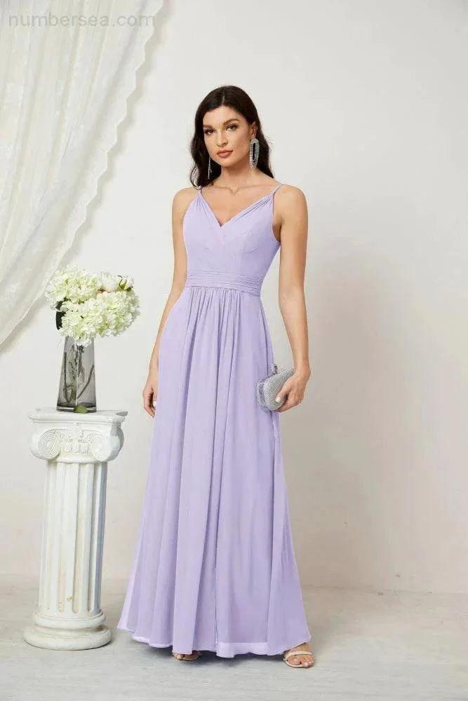 Numbersea Chiffon V-Neck Bridesmaid Dress Spaghetti Strap Long Formal Party Prom Gowns with Slit 28010 - Image 56