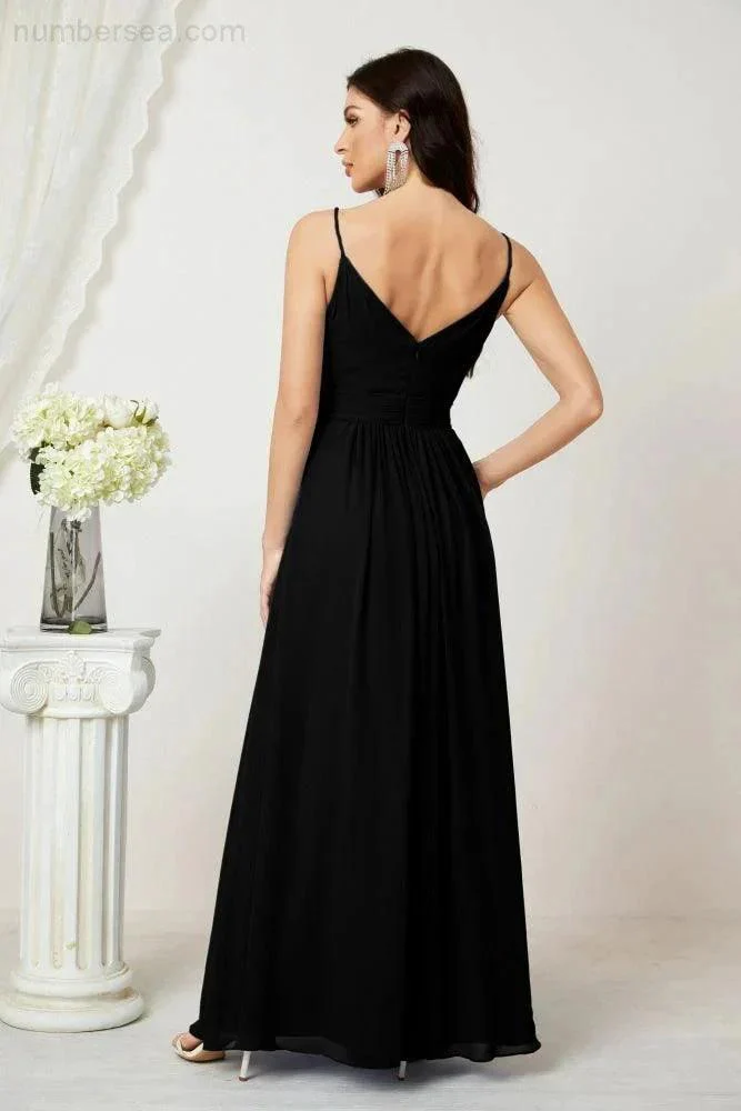 Numbersea Chiffon V-Neck Bridesmaid Dress Spaghetti Strap Long Formal Party Prom Gowns with Slit 28010 - Image 58