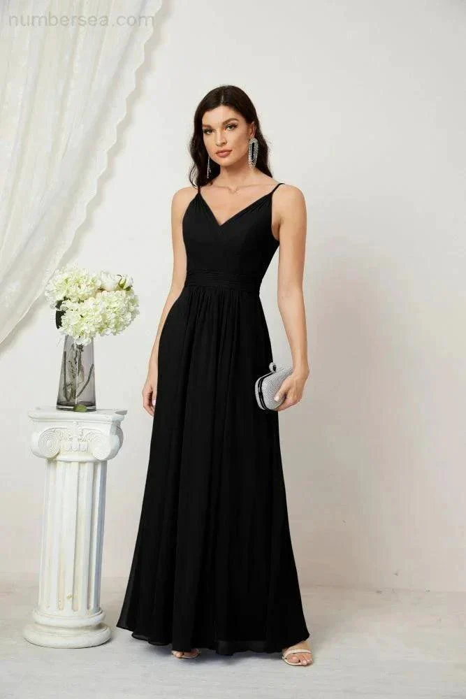 Numbersea Chiffon V-Neck Bridesmaid Dress Spaghetti Strap Long Formal Party Prom Gowns with Slit 28010 - Image 60