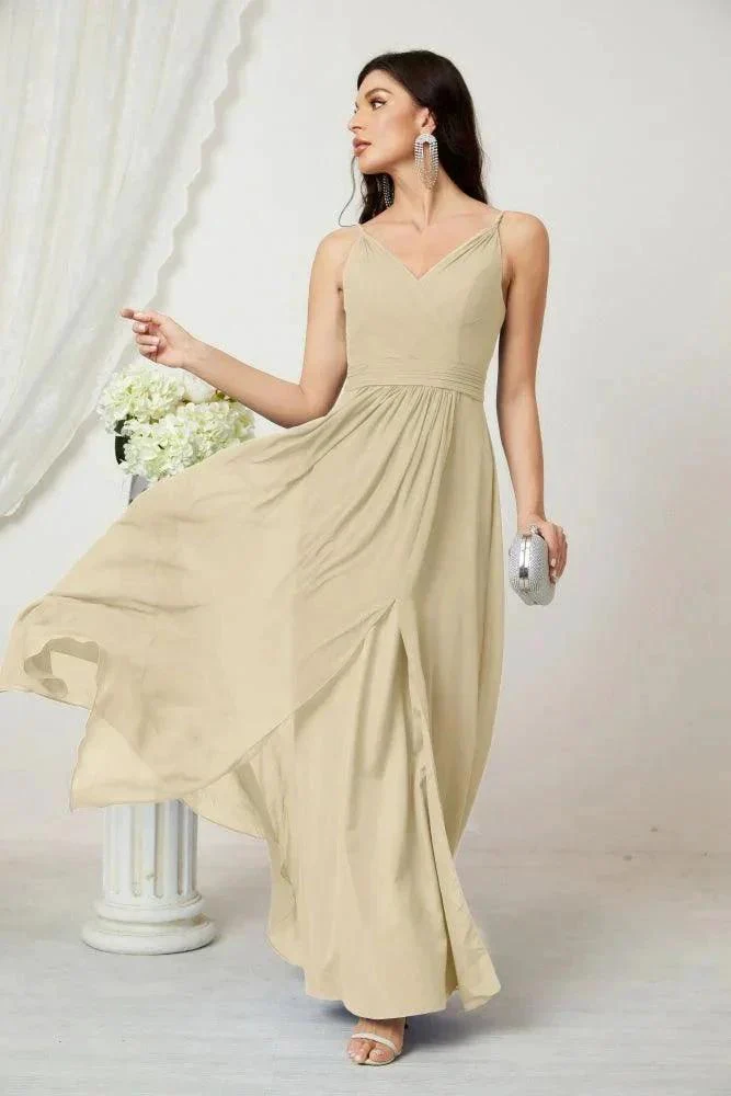 Numbersea Chiffon V-Neck Bridesmaid Dress Spaghetti Strap Long Formal Party Prom Gowns with Slit 28010 - Image 61