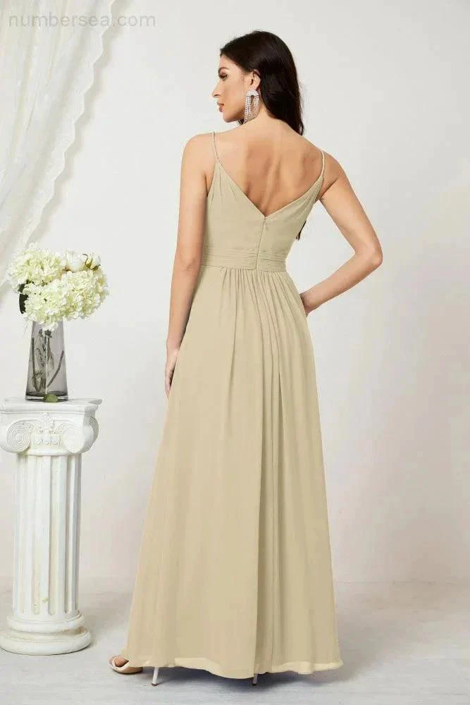 Numbersea Chiffon V-Neck Bridesmaid Dress Spaghetti Strap Long Formal Party Prom Gowns with Slit 28010 - Image 62