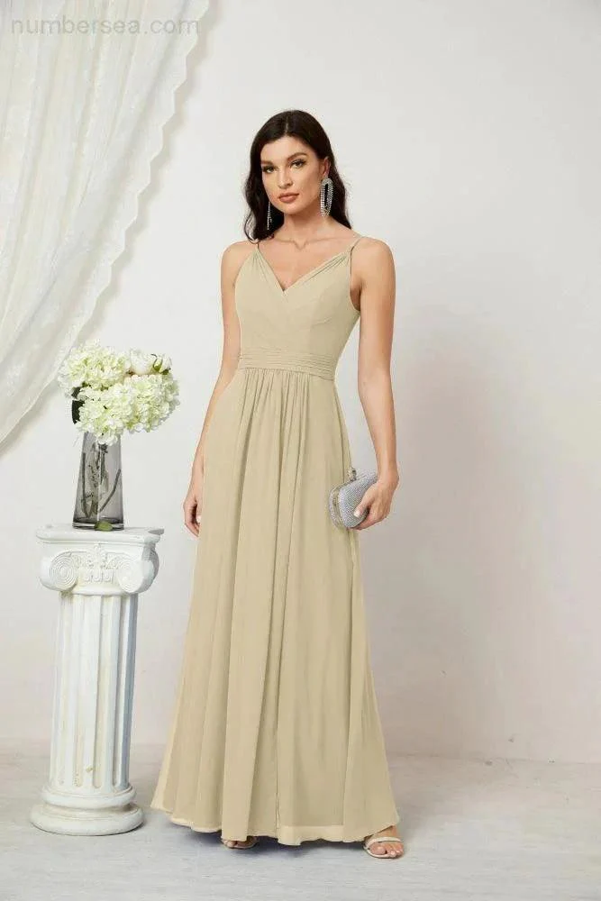 Numbersea Chiffon V-Neck Bridesmaid Dress Spaghetti Strap Long Formal Party Prom Gowns with Slit 28010 - Image 64