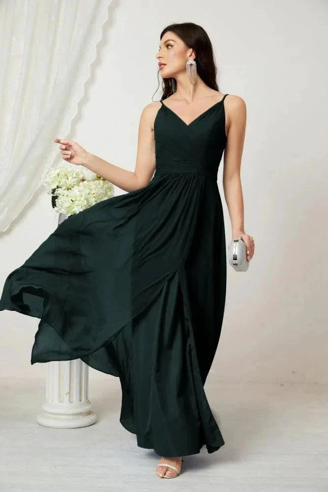 Numbersea Chiffon V-Neck Bridesmaid Dress Spaghetti Strap Long Formal Party Prom Gowns with Slit 28010 - Image 65