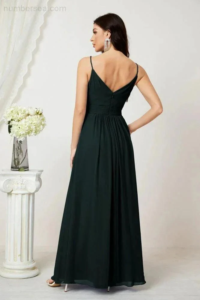Numbersea Chiffon V-Neck Bridesmaid Dress Spaghetti Strap Long Formal Party Prom Gowns with Slit 28010 - Image 66