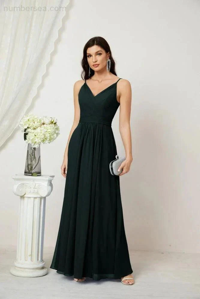 Numbersea Chiffon V-Neck Bridesmaid Dress Spaghetti Strap Long Formal Party Prom Gowns with Slit 28010 - Image 68