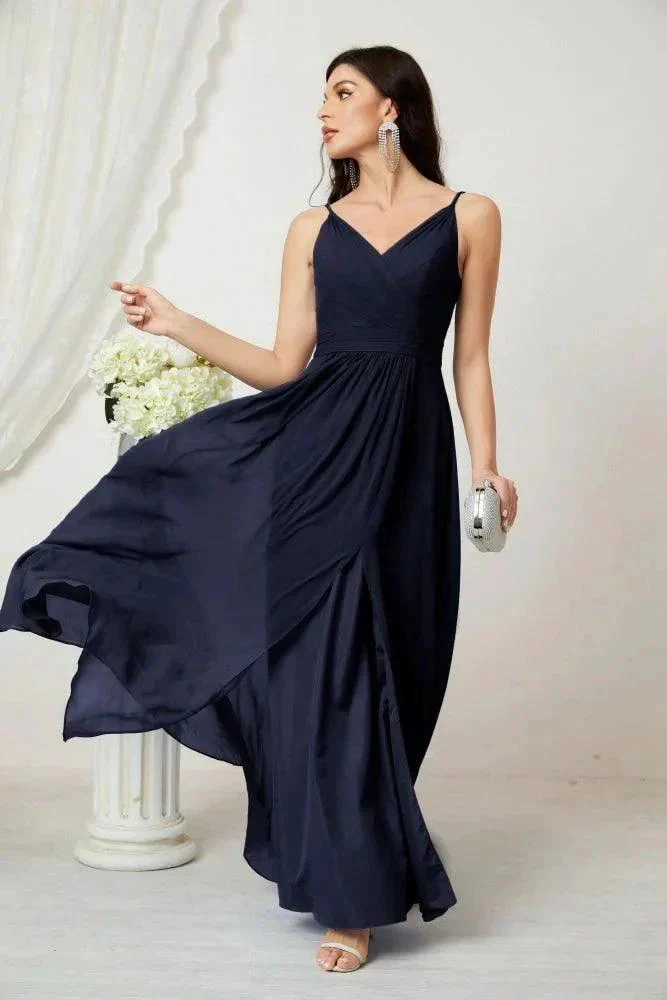 Numbersea Chiffon V-Neck Bridesmaid Dress Spaghetti Strap Long Formal Party Prom Gowns with Slit 28010 - Image 69