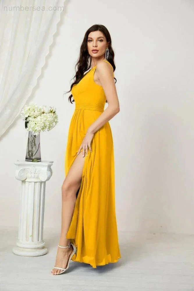 Numbersea Chiffon V-Neck Bridesmaid Dress Spaghetti Strap Long Formal Party Prom Gowns with Slit 28010 - Image 7