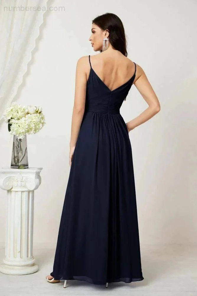Numbersea Chiffon V-Neck Bridesmaid Dress Spaghetti Strap Long Formal Party Prom Gowns with Slit 28010 - Image 70