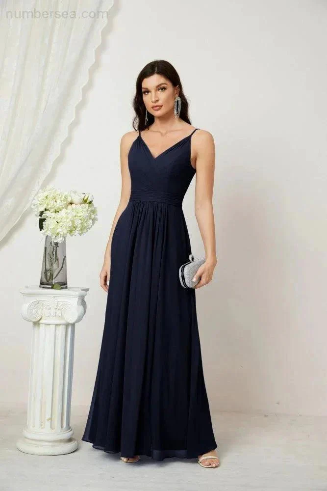 Numbersea Chiffon V-Neck Bridesmaid Dress Spaghetti Strap Long Formal Party Prom Gowns with Slit 28010 - Image 72