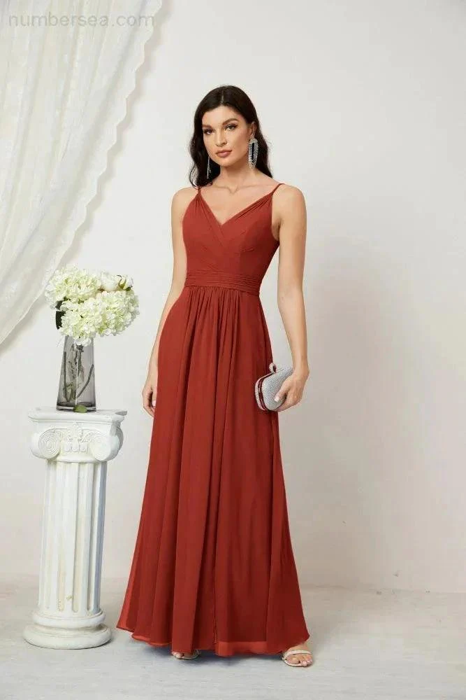 Numbersea Chiffon V-Neck Bridesmaid Dress Spaghetti Strap Long Formal Party Prom Gowns with Slit 28010 - Image 76