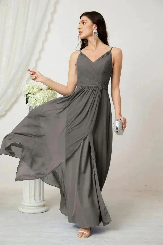 Numbersea Chiffon V-Neck Bridesmaid Dress Spaghetti Strap Long Formal Party Prom Gowns with Slit 28010 - Image 77