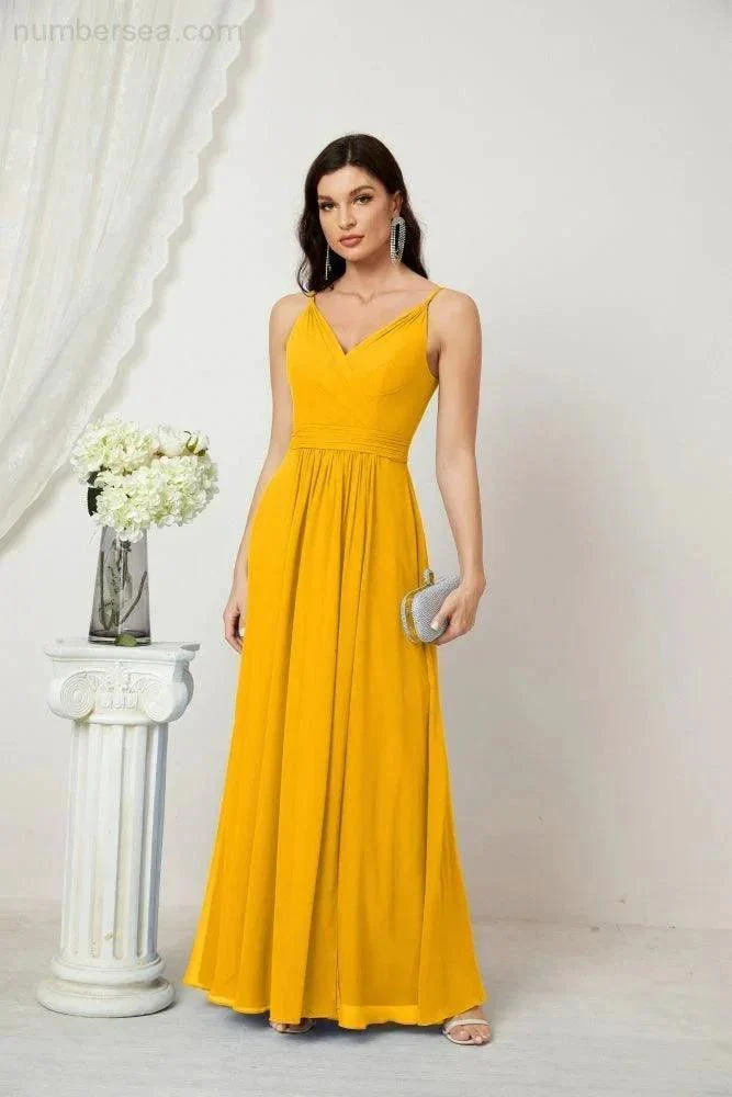 Numbersea Chiffon V-Neck Bridesmaid Dress Spaghetti Strap Long Formal Party Prom Gowns with Slit 28010 - Image 8