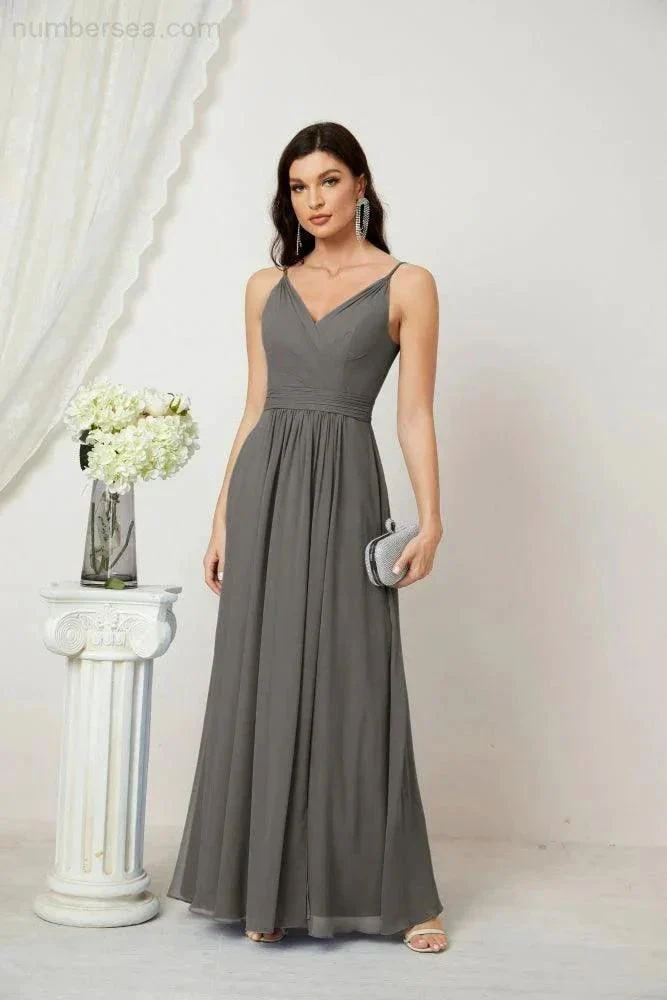 Numbersea Chiffon V-Neck Bridesmaid Dress Spaghetti Strap Long Formal Party Prom Gowns with Slit 28010 - Image 80