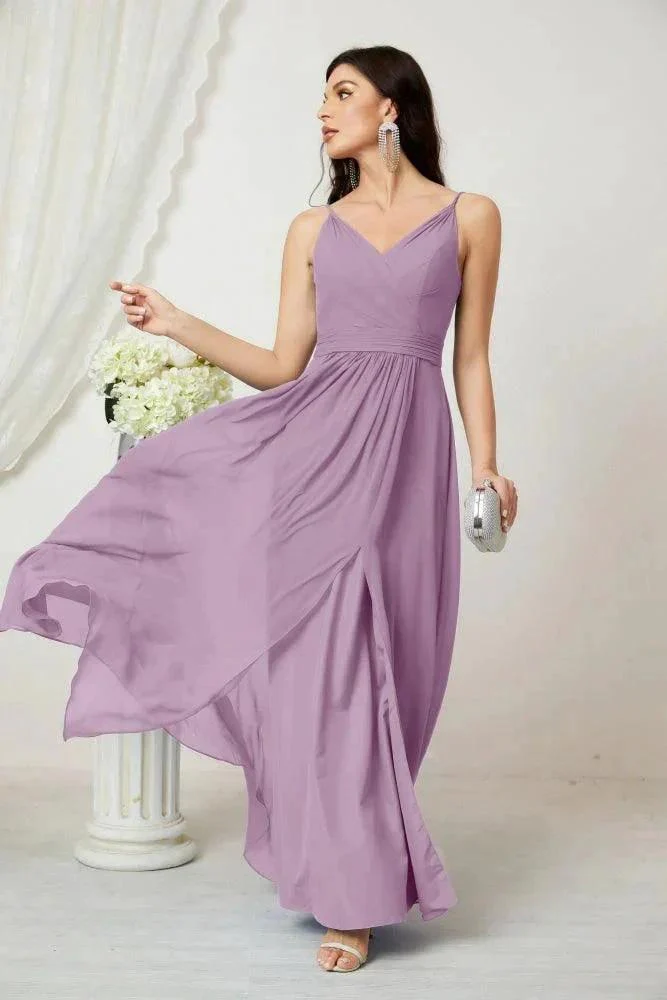 Numbersea Chiffon V-Neck Bridesmaid Dress Spaghetti Strap Long Formal Party Prom Gowns with Slit 28010 - Image 81
