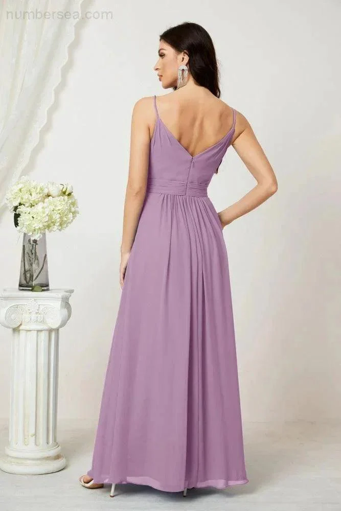 Numbersea Chiffon V-Neck Bridesmaid Dress Spaghetti Strap Long Formal Party Prom Gowns with Slit 28010 - Image 82