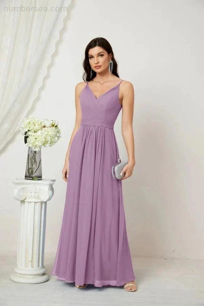Numbersea Chiffon V-Neck Bridesmaid Dress Spaghetti Strap Long Formal Party Prom Gowns with Slit 28010 - Image 84