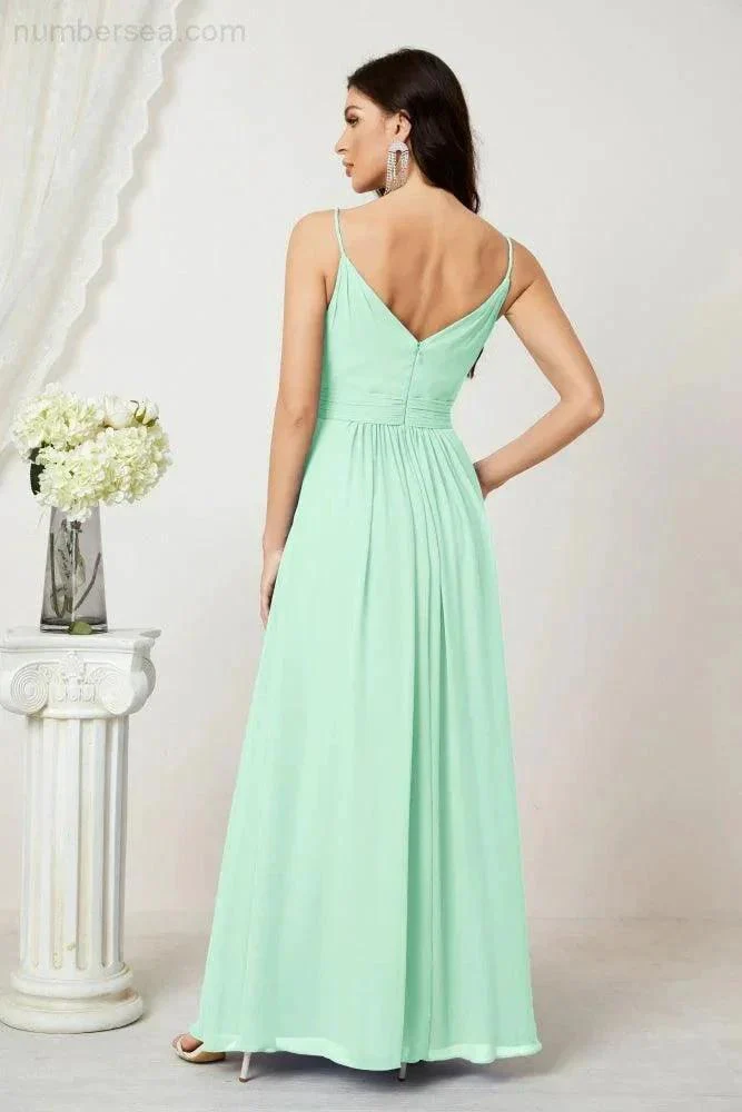Numbersea Chiffon V-Neck Bridesmaid Dress Spaghetti Strap Long Formal Party Prom Gowns with Slit 28010 - Image 86