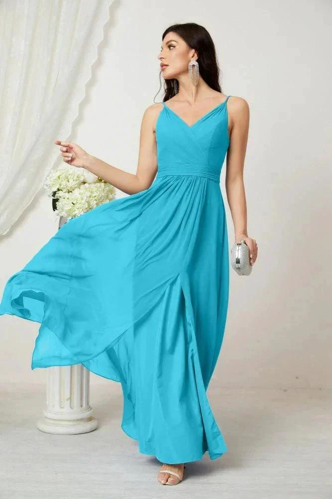 Numbersea Chiffon V-Neck Bridesmaid Dress Spaghetti Strap Long Formal Party Prom Gowns with Slit 28010 - Image 89