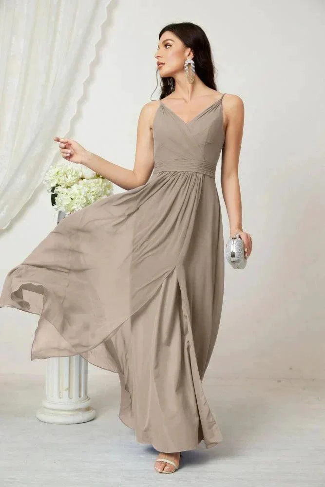 Numbersea Chiffon V-Neck Bridesmaid Dress Spaghetti Strap Long Formal Party Prom Gowns with Slit 28010 - Image 93