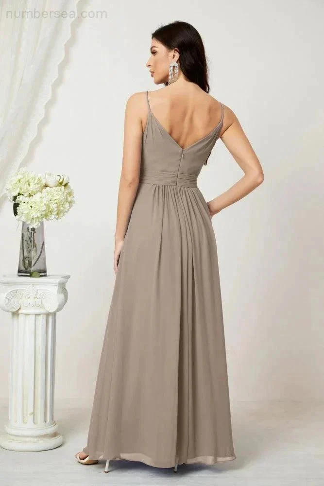 Numbersea Chiffon V-Neck Bridesmaid Dress Spaghetti Strap Long Formal Party Prom Gowns with Slit 28010 - Image 94