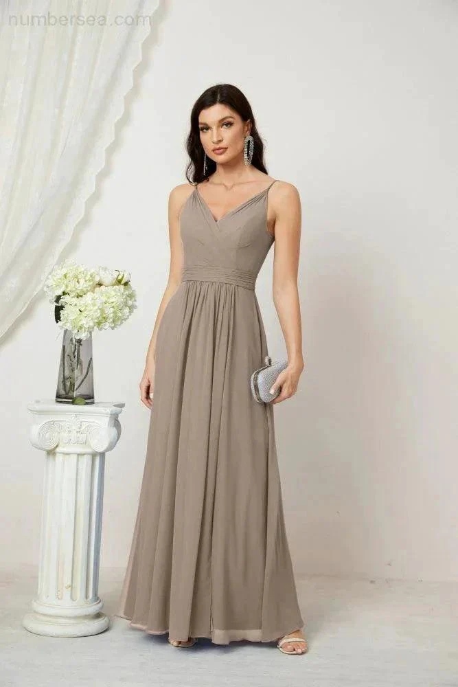 Numbersea Chiffon V-Neck Bridesmaid Dress Spaghetti Strap Long Formal Party Prom Gowns with Slit 28010 - Image 96