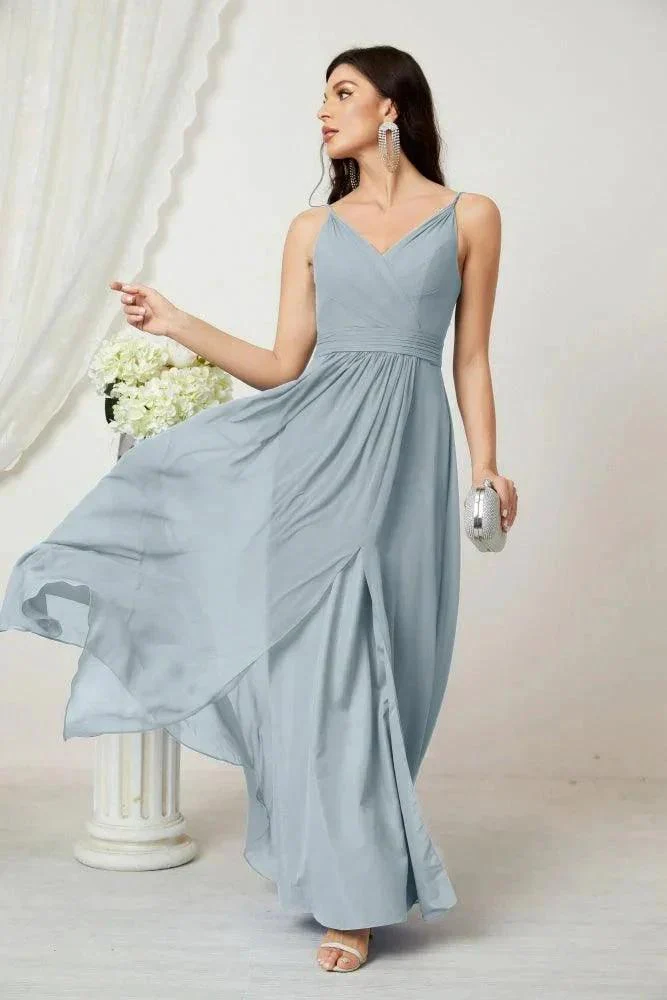 Numbersea Chiffon V-Neck Bridesmaid Dress Spaghetti Strap Long Formal Party Prom Gowns with Slit 28010 - Image 97