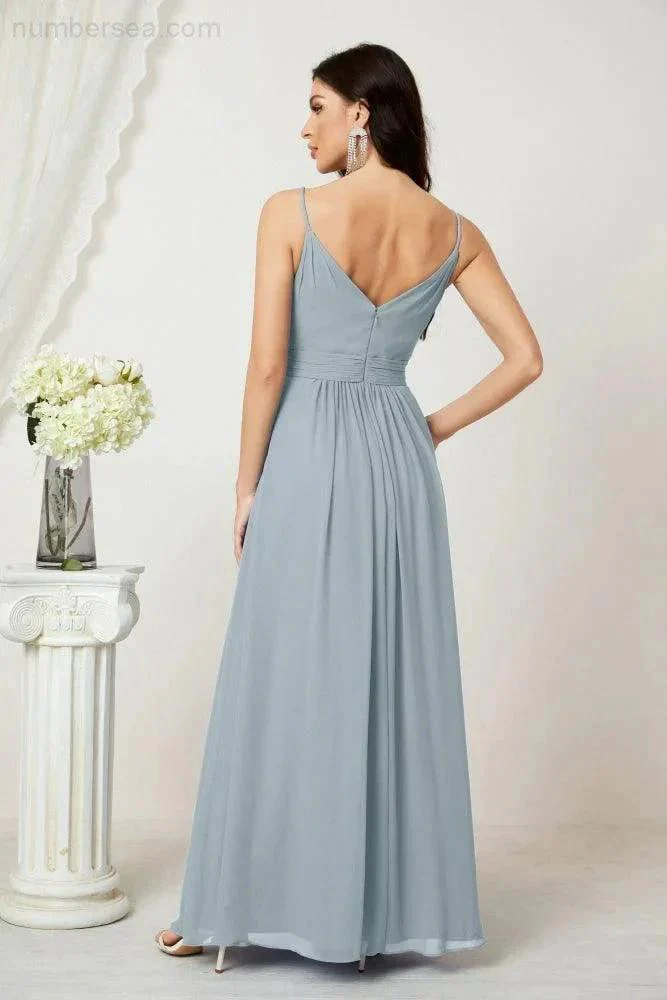 Numbersea Chiffon V-Neck Bridesmaid Dress Spaghetti Strap Long Formal Party Prom Gowns with Slit 28010 - Image 98