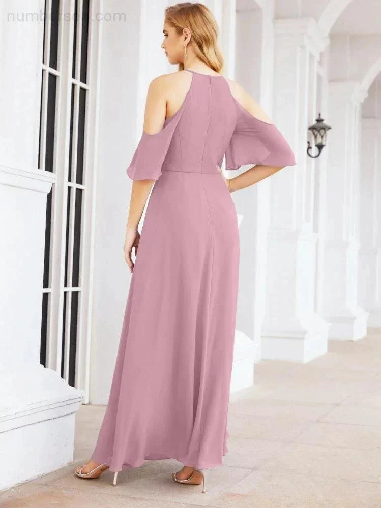 Numbersea Cold Shoulder Bridesmaid Dresses A-Line Long Formal Evening Gowns 28074 - Image 2