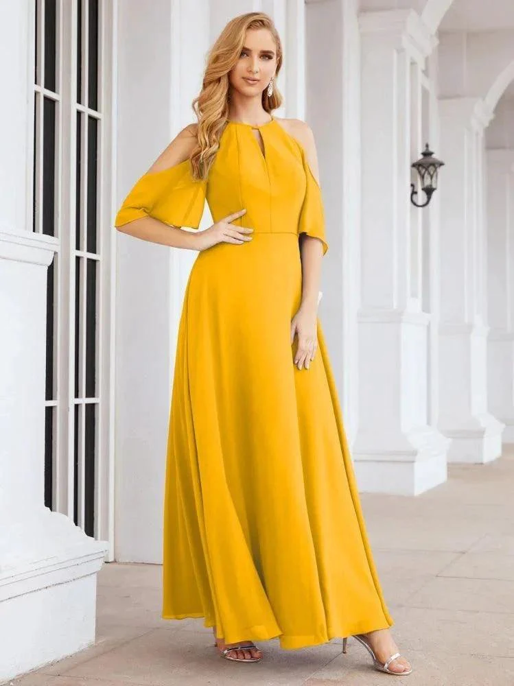 Numbersea Cold Shoulder Bridesmaid Dresses A-Line Long Formal Evening Gowns 28074 - Image 3