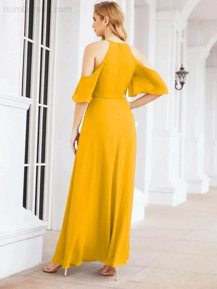 Numbersea Cold Shoulder Bridesmaid Dresses A-Line Long Formal Evening Gowns 28074 - Image 4