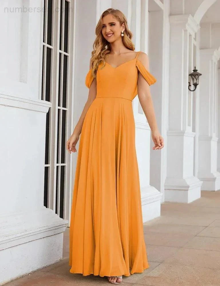 Numbersea Cold Shoulder Chiffon Bridesmaid Dresses Long Maxi Formal Prom Gowns for Women Party  SEA28059 - Image 12