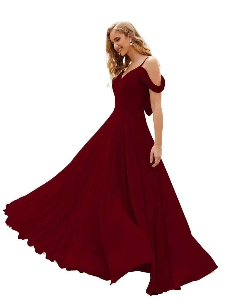 Numbersea Cold Shoulder Chiffon Bridesmaid Dresses Long Maxi Formal Prom Gowns for Women Party  SEA28059 - Image 13
