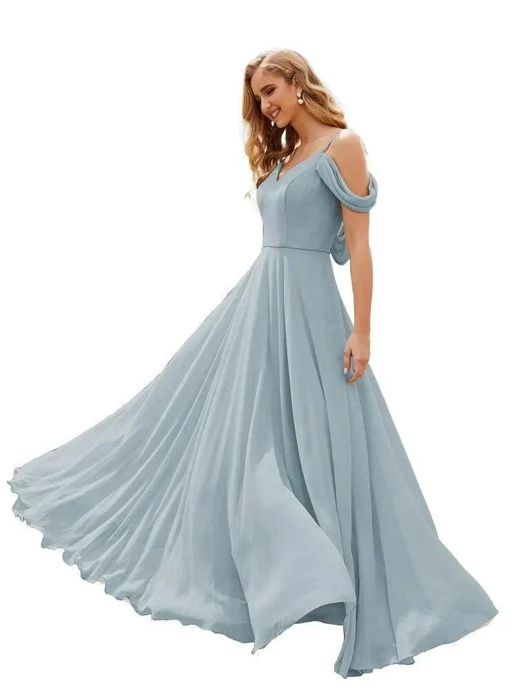 Numbersea Cold Shoulder Chiffon Bridesmaid Dresses Long Maxi Formal Prom Gowns for Women Party  SEA28059 - Image 21