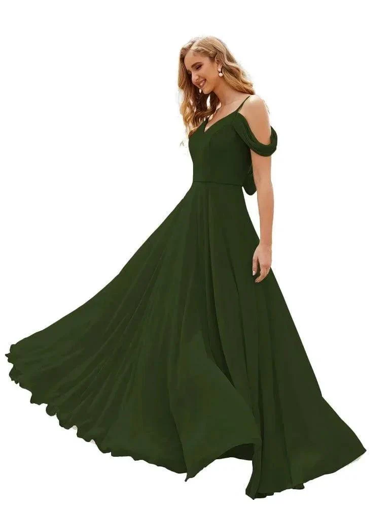Numbersea Cold Shoulder Chiffon Bridesmaid Dresses Long Maxi Formal Prom Gowns for Women Party  SEA28059 - Image 29