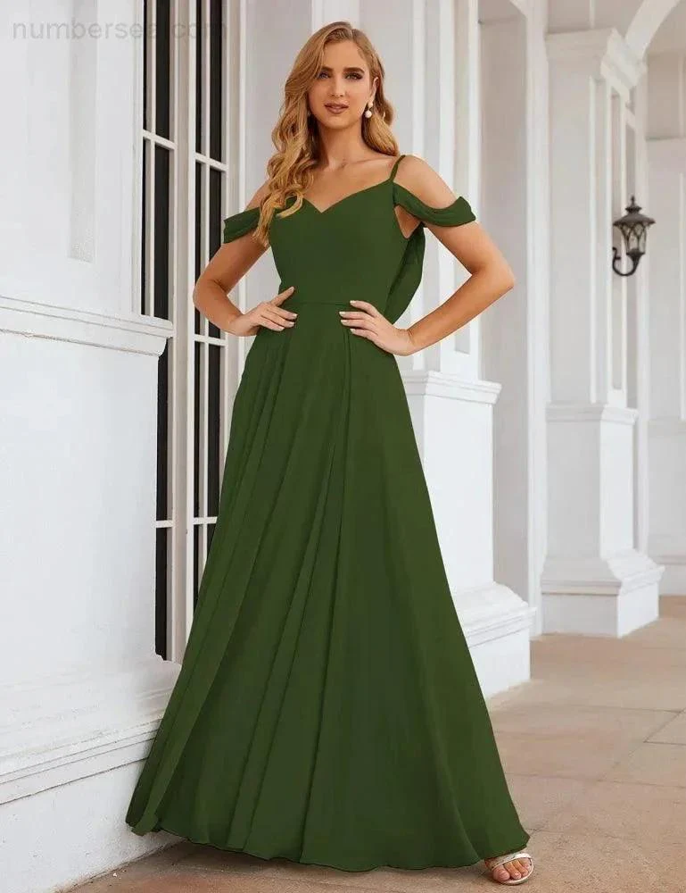 Numbersea Cold Shoulder Chiffon Bridesmaid Dresses Long Maxi Formal Prom Gowns for Women Party  SEA28059 - Image 31