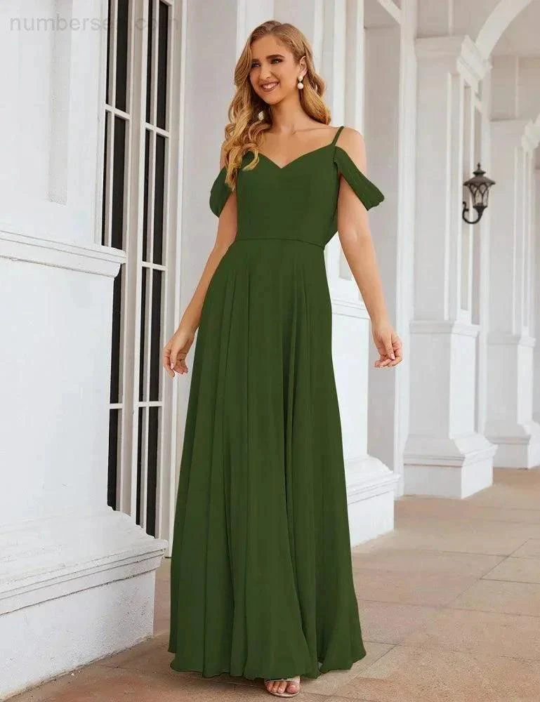 Numbersea Cold Shoulder Chiffon Bridesmaid Dresses Long Maxi Formal Prom Gowns for Women Party  SEA28059 - Image 32