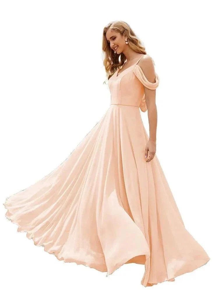 Numbersea Cold Shoulder Chiffon Bridesmaid Dresses Long Maxi Formal Prom Gowns for Women Party  SEA28059 - Image 33