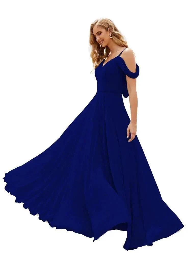 Numbersea Cold Shoulder Chiffon Bridesmaid Dresses Long Maxi Formal Prom Gowns for Women Party  SEA28059 - Image 37