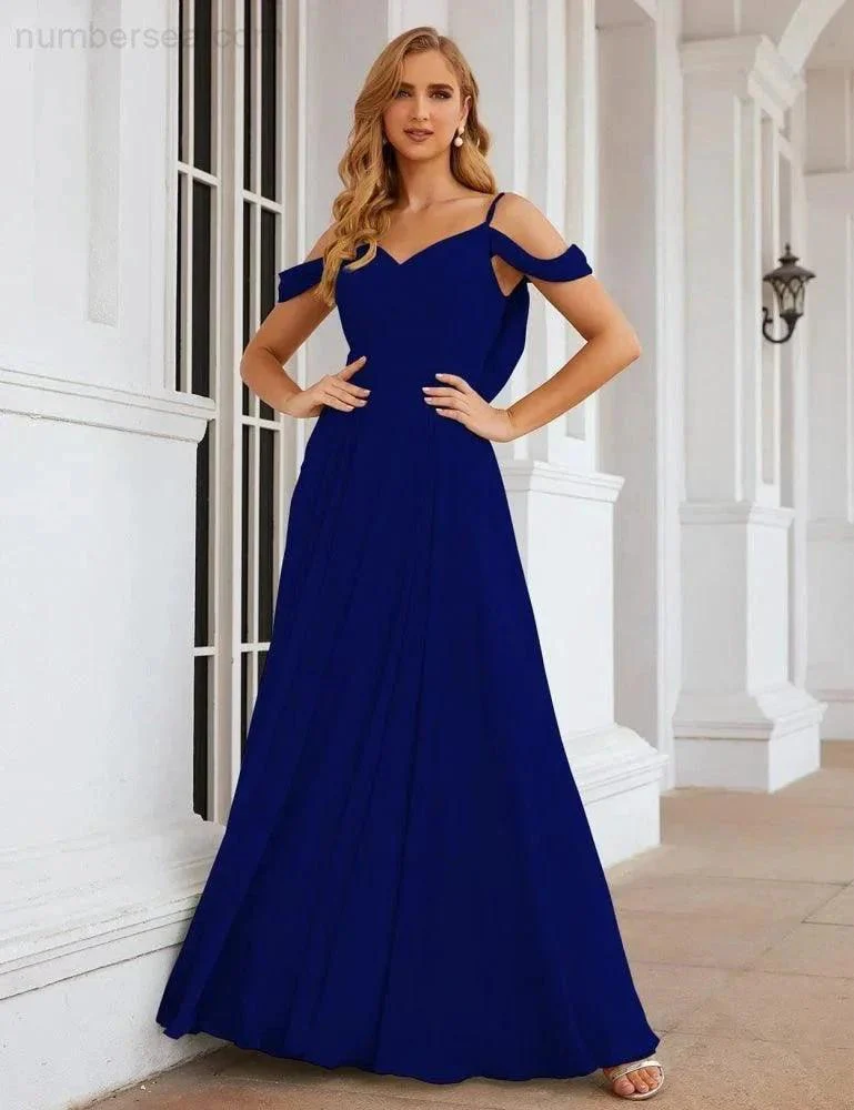 Numbersea Cold Shoulder Chiffon Bridesmaid Dresses Long Maxi Formal Prom Gowns for Women Party  SEA28059 - Image 39