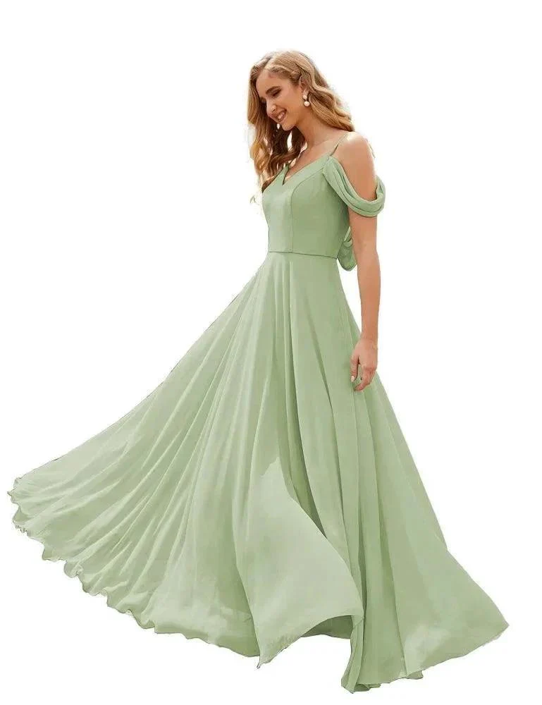 Numbersea Cold Shoulder Chiffon Bridesmaid Dresses Long Maxi Formal Prom Gowns for Women Party  SEA28059 - Image 41