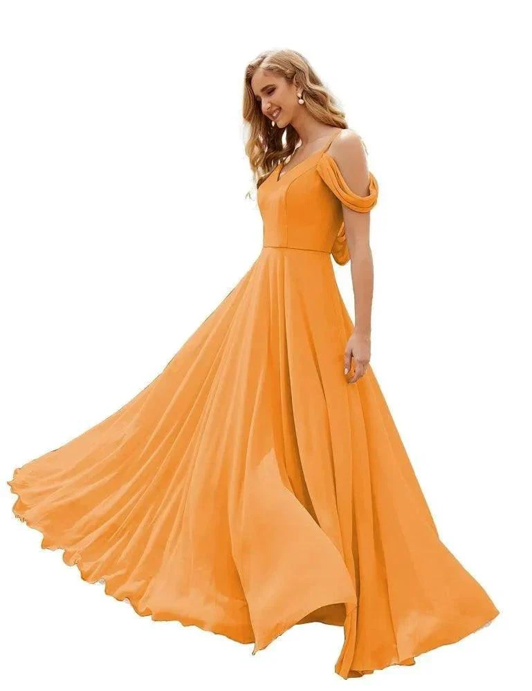 Numbersea Cold Shoulder Chiffon Bridesmaid Dresses Long Maxi Formal Prom Gowns for Women Party  SEA28059 - Image 9