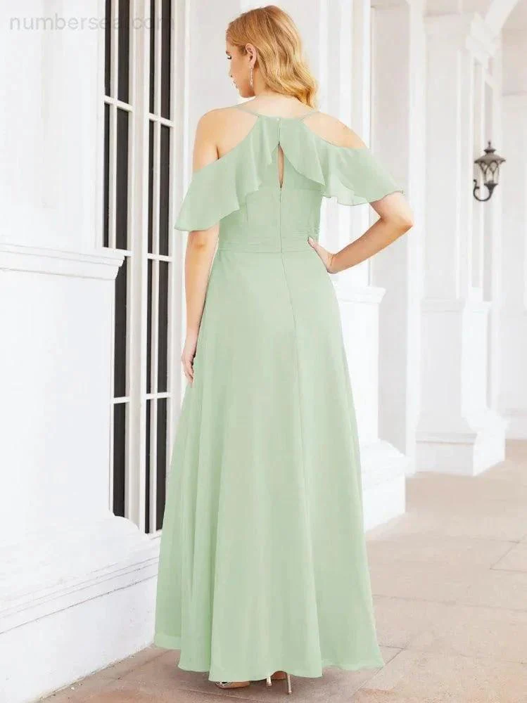 Numbersea Cold Shoulder Long Bridesmaid Dresses Side Slit Formal Prom Gowns Party Wedding 28070 - Image 10