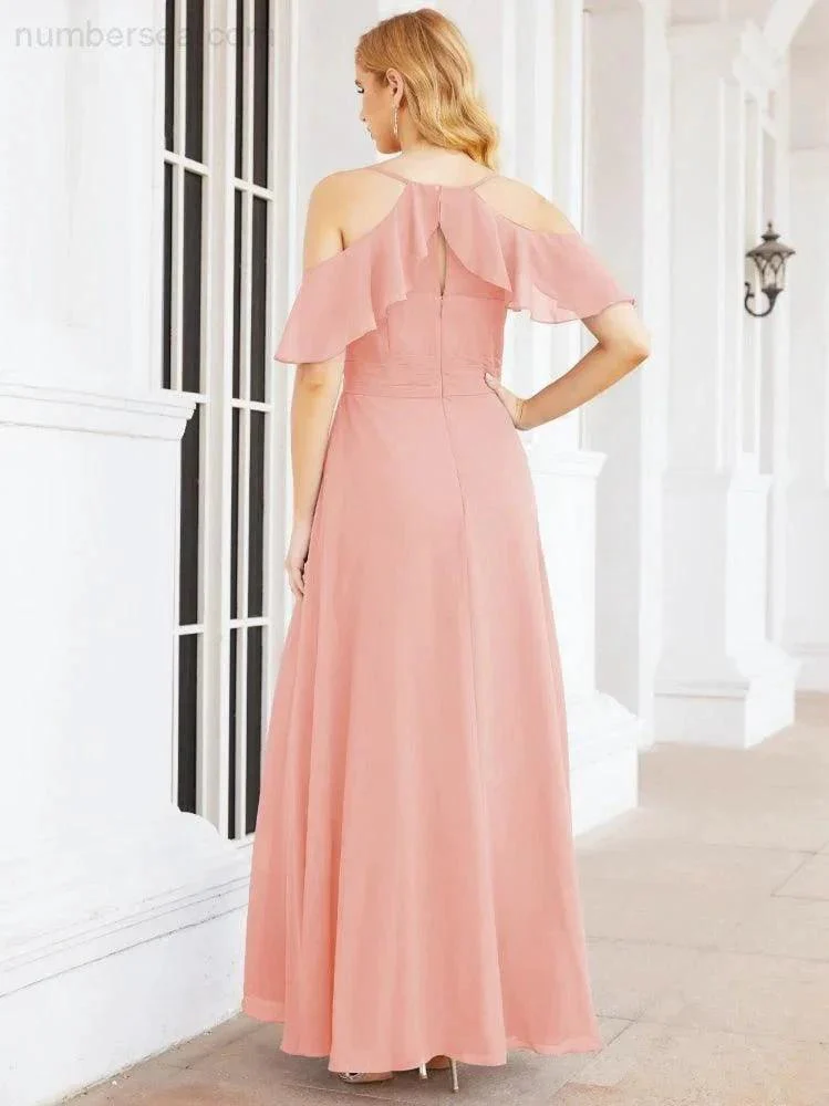 Numbersea Cold Shoulder Long Bridesmaid Dresses Side Slit Formal Prom Gowns Party Wedding 28070 - Image 12