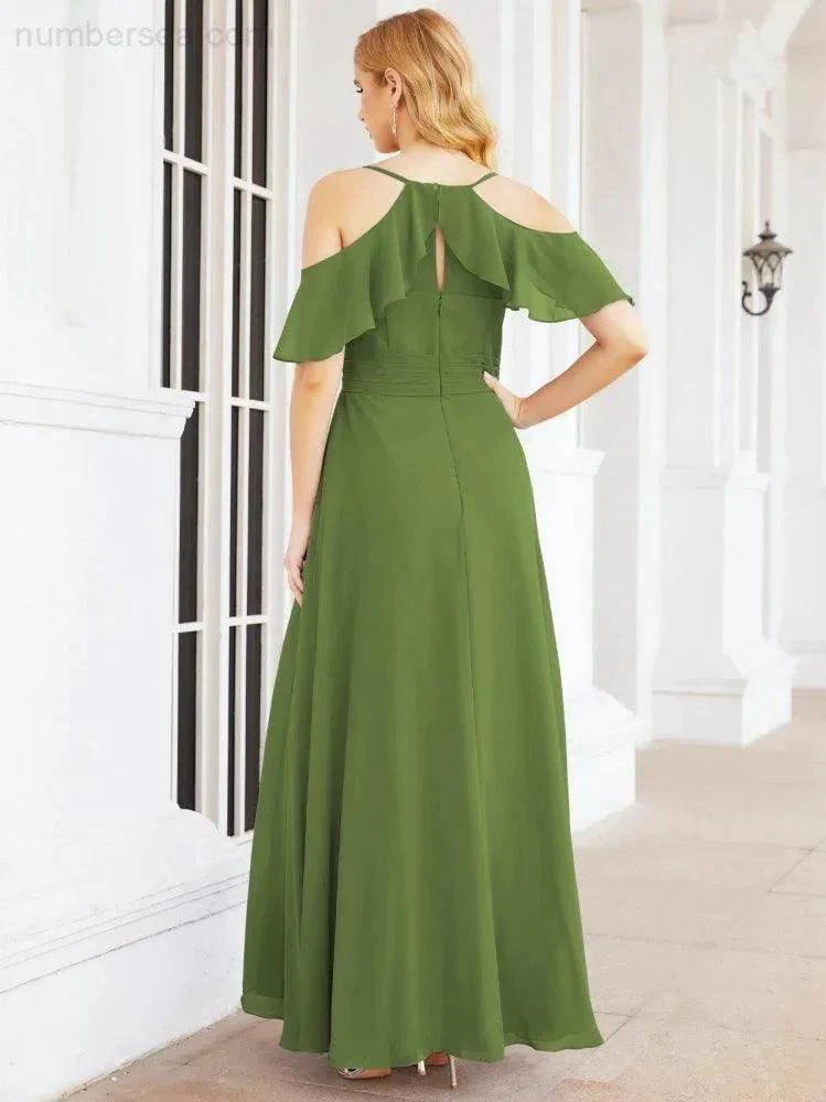 Numbersea Cold Shoulder Long Bridesmaid Dresses Side Slit Formal Prom Gowns Party Wedding 28070 - Image 14
