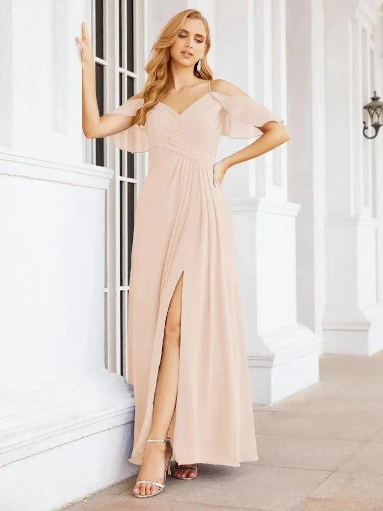 Numbersea Cold Shoulder Long Bridesmaid Dresses Side Slit Formal Prom Gowns Party Wedding 28070 - Image 15