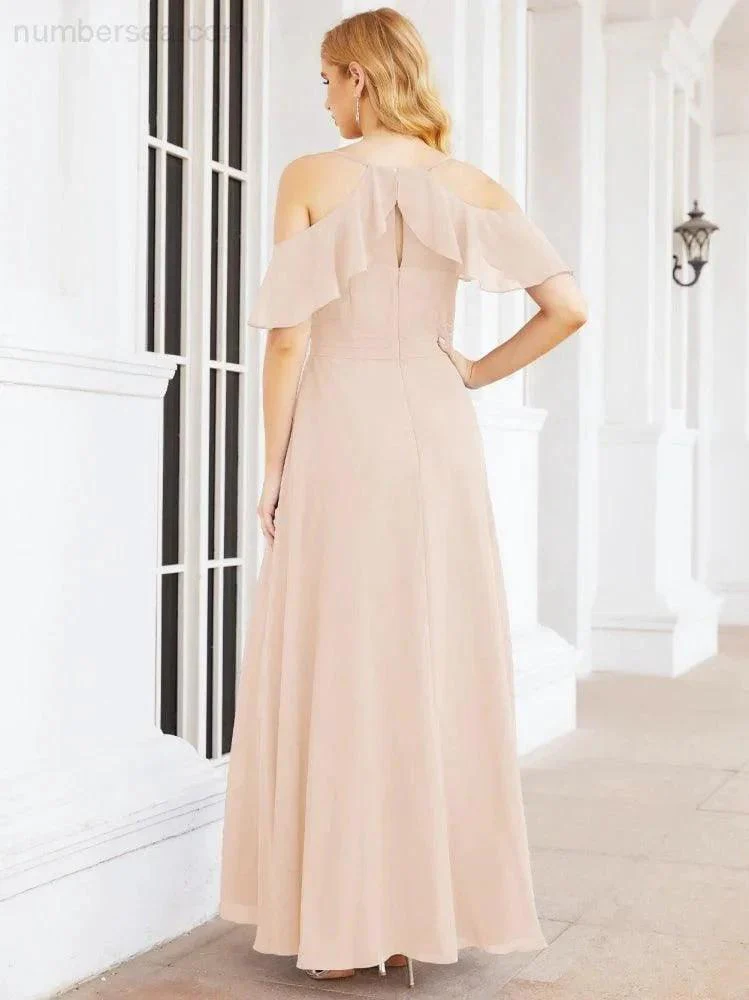 Numbersea Cold Shoulder Long Bridesmaid Dresses Side Slit Formal Prom Gowns Party Wedding 28070 - Image 16