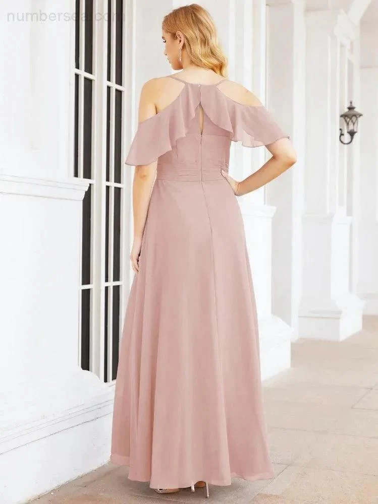 Numbersea Cold Shoulder Long Bridesmaid Dresses Side Slit Formal Prom Gowns Party Wedding 28070 - Image 18