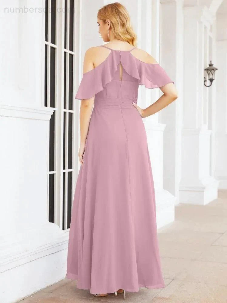 Numbersea Cold Shoulder Long Bridesmaid Dresses Side Slit Formal Prom Gowns Party Wedding 28070 - Image 2