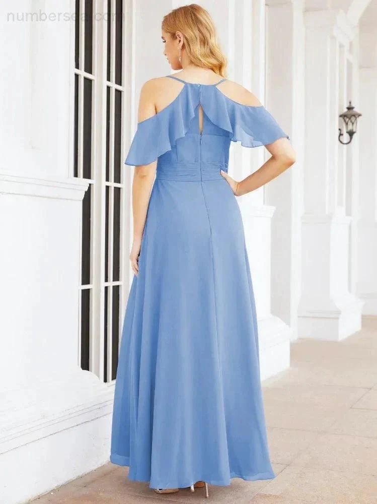 Numbersea Cold Shoulder Long Bridesmaid Dresses Side Slit Formal Prom Gowns Party Wedding 28070 - Image 20