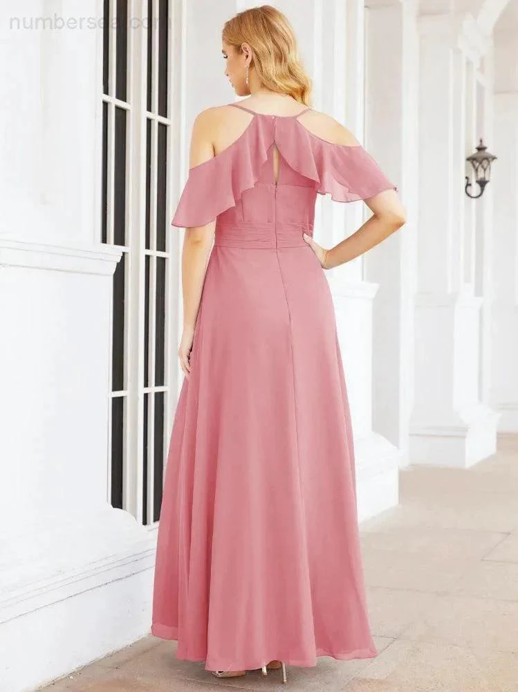 Numbersea Cold Shoulder Long Bridesmaid Dresses Side Slit Formal Prom Gowns Party Wedding 28070 - Image 22